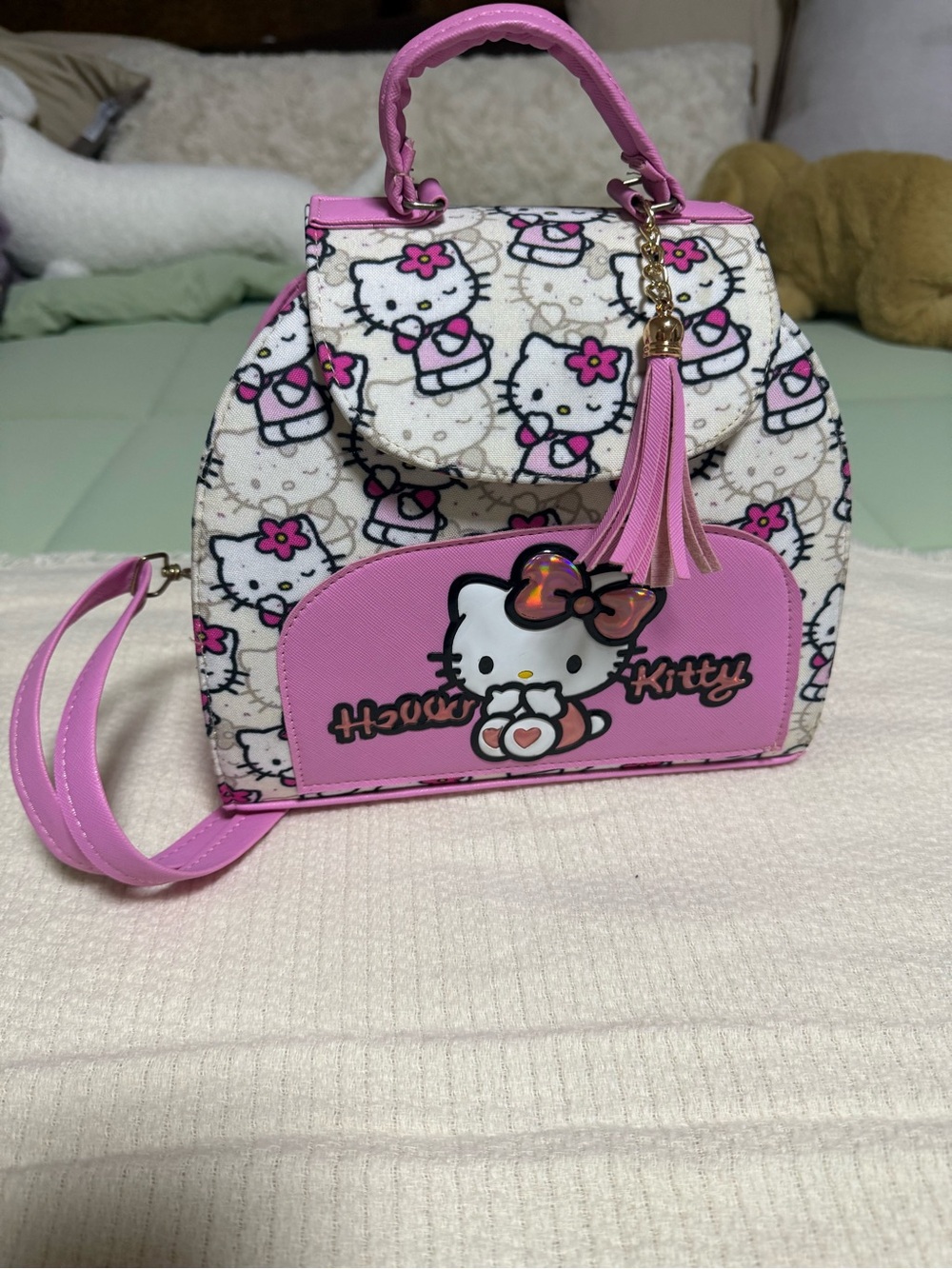 Hello Kitty Pink and White Crossbody Satchel with Tassel